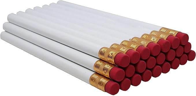 Jumbo Round Pencil Black Lead USA Made Cedar Wood Carpenters DIY White 24 PCS