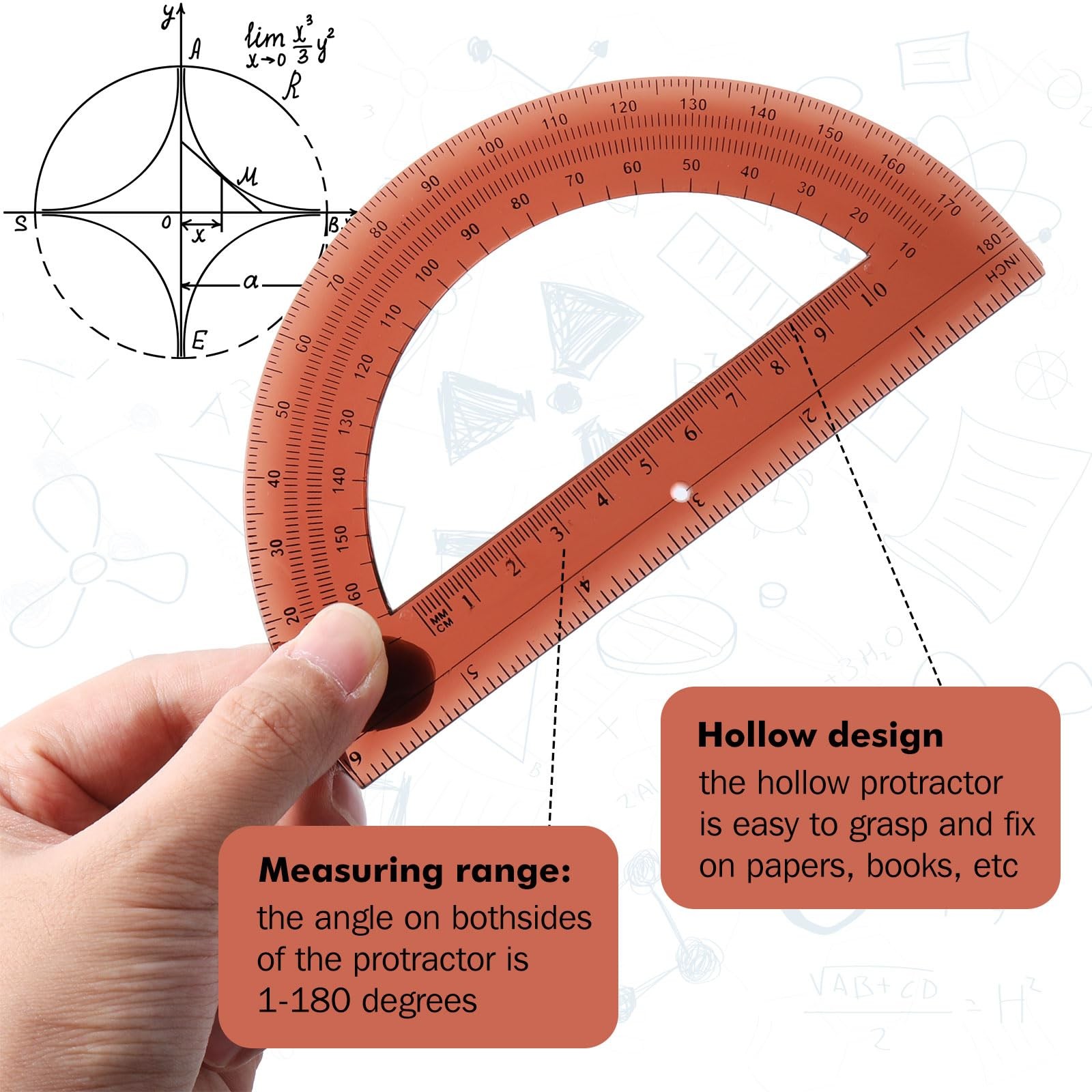2 Pack 6 Inch Plastic Math Protractors 180 Degrees Angle Measurement