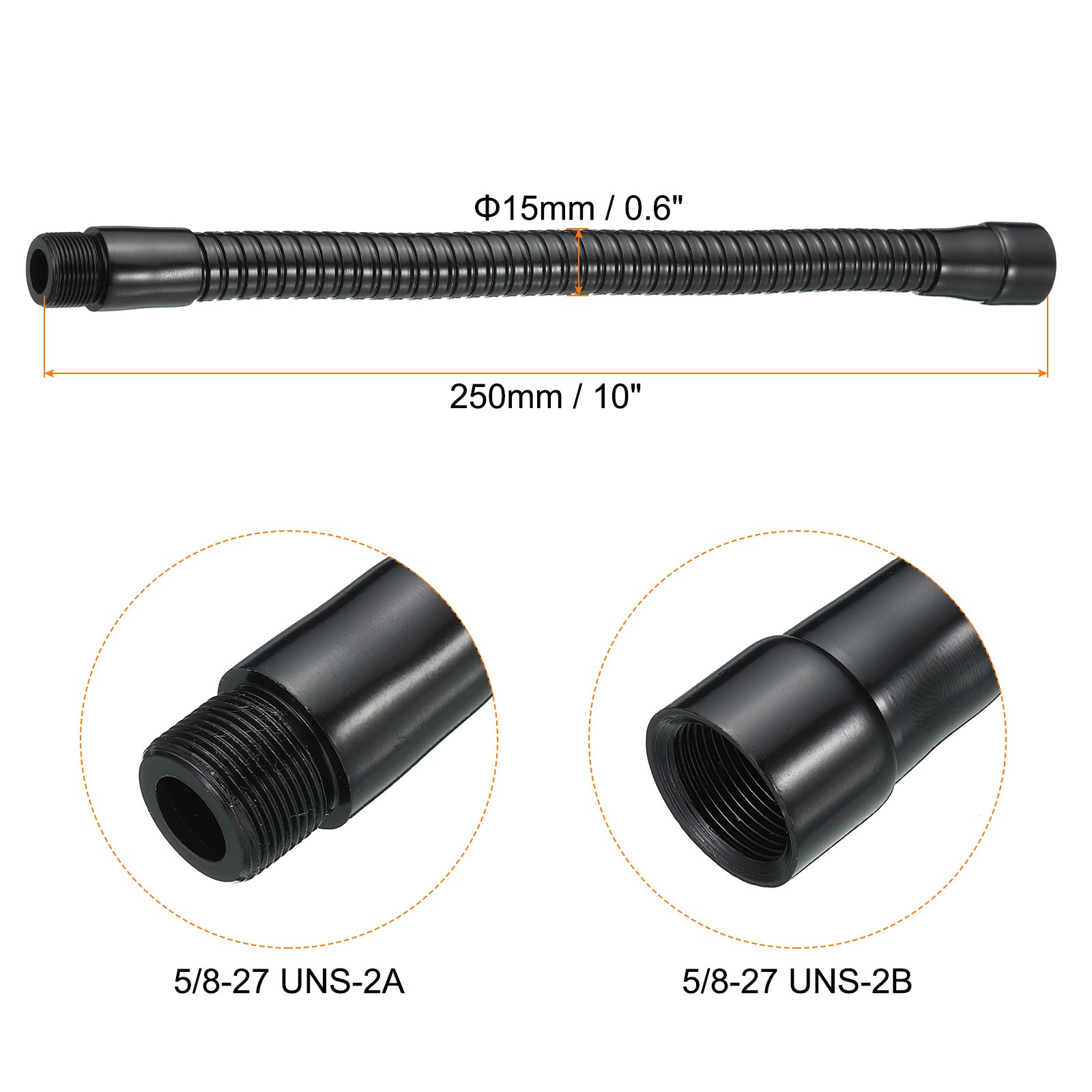 10" Microphone Gooseneck 5/8-27 Thread Thread Flexible Tube Extension Black