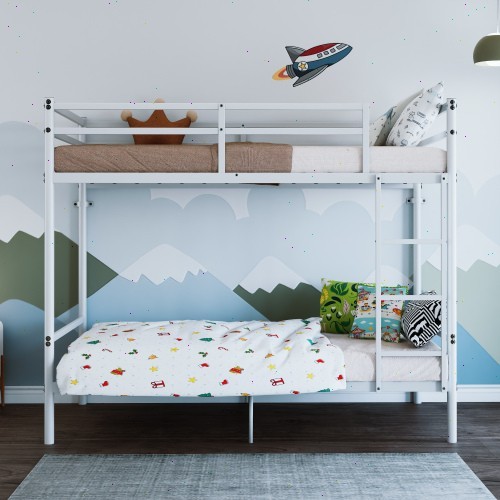 Double bed A double bed with a ladder and a two-level guardrail