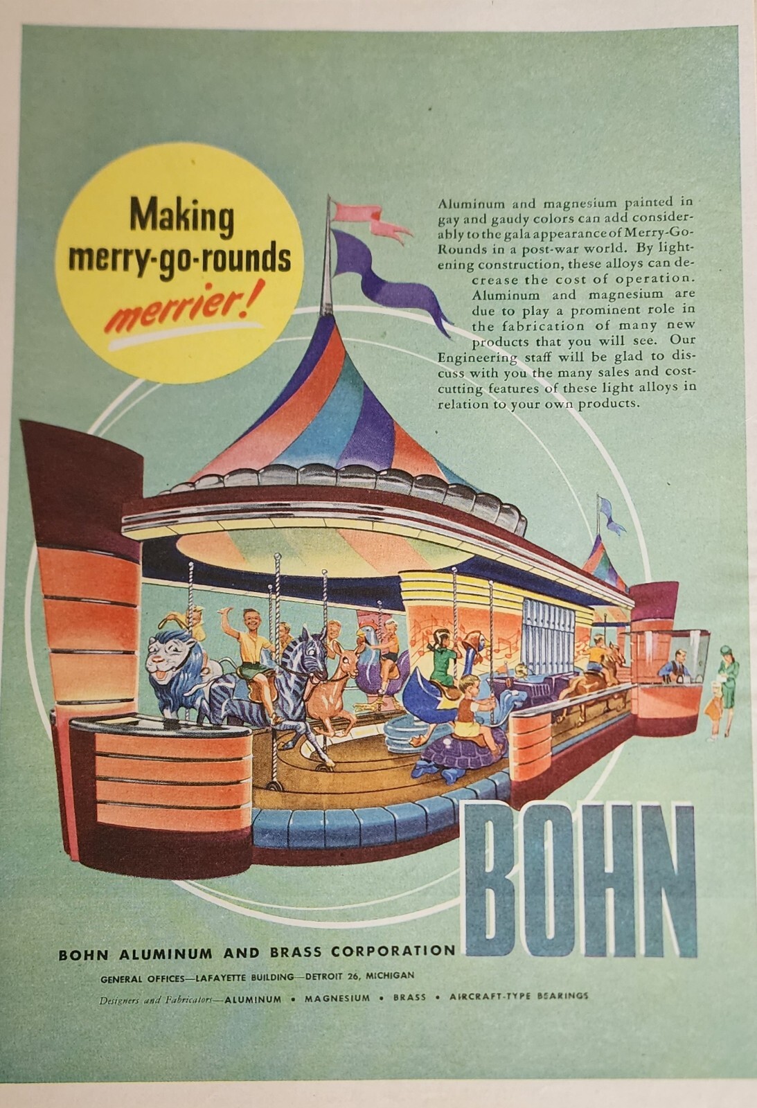 BOHN Magazine Ad Picture Advertisement Vintage Merry Go Round Display Wall Art