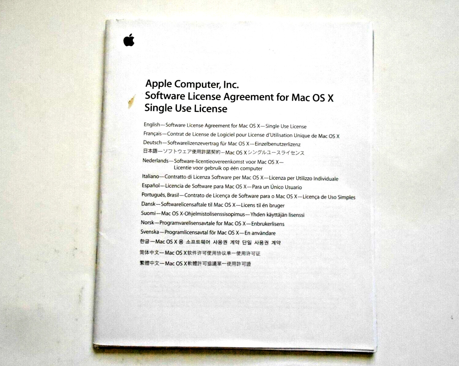 Apple Care Service & Support Guide & Software License Agreement MAC OS X