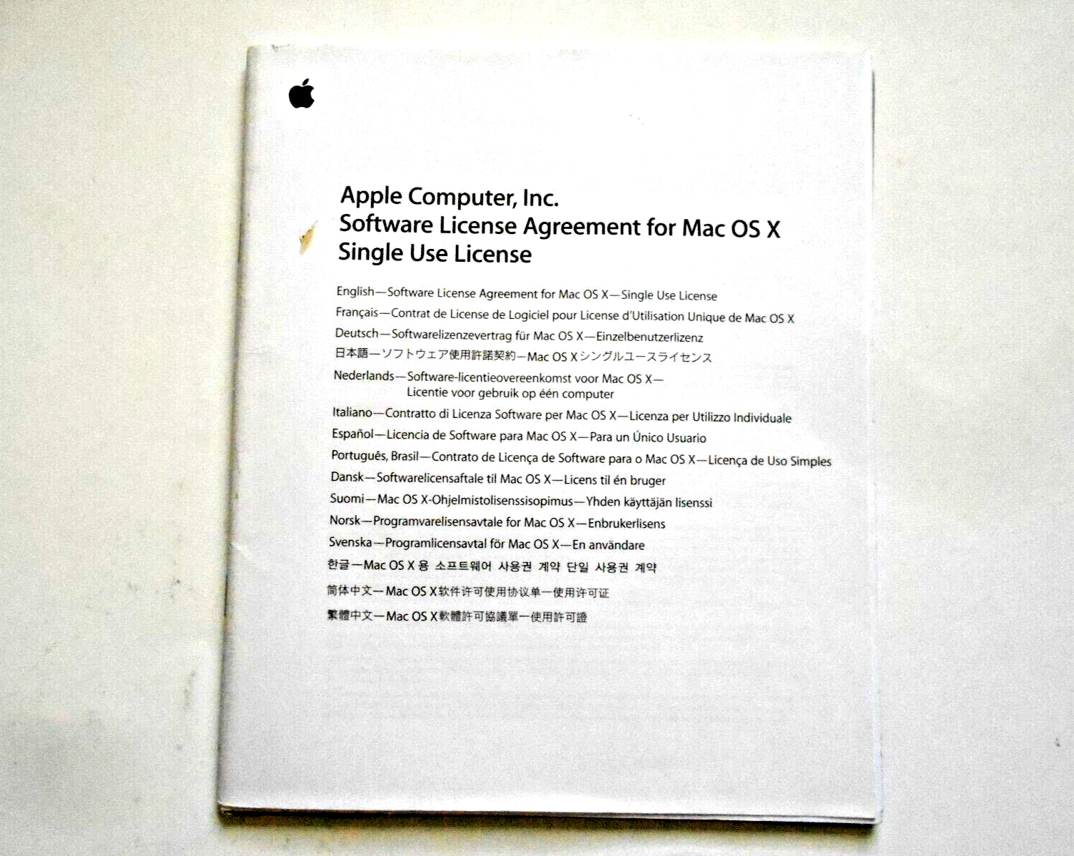 Apple Care Service & Support Guide & Software License Agreement MAC OS X