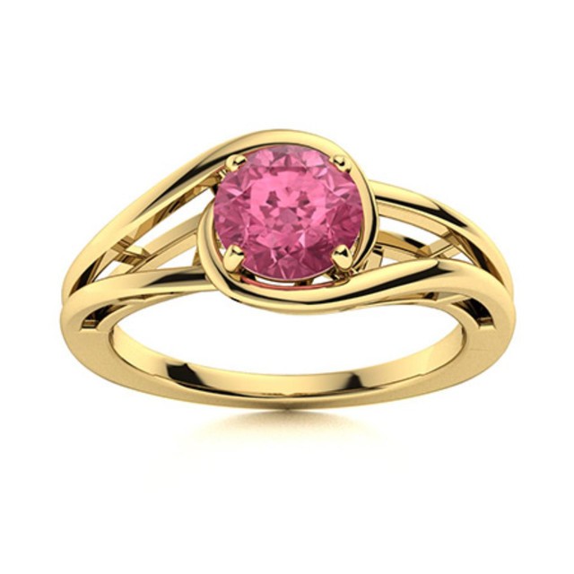 Solitaire 5MM Round Pink Topaz Split Shank Ring 925 Sterling Silver Gold Plated