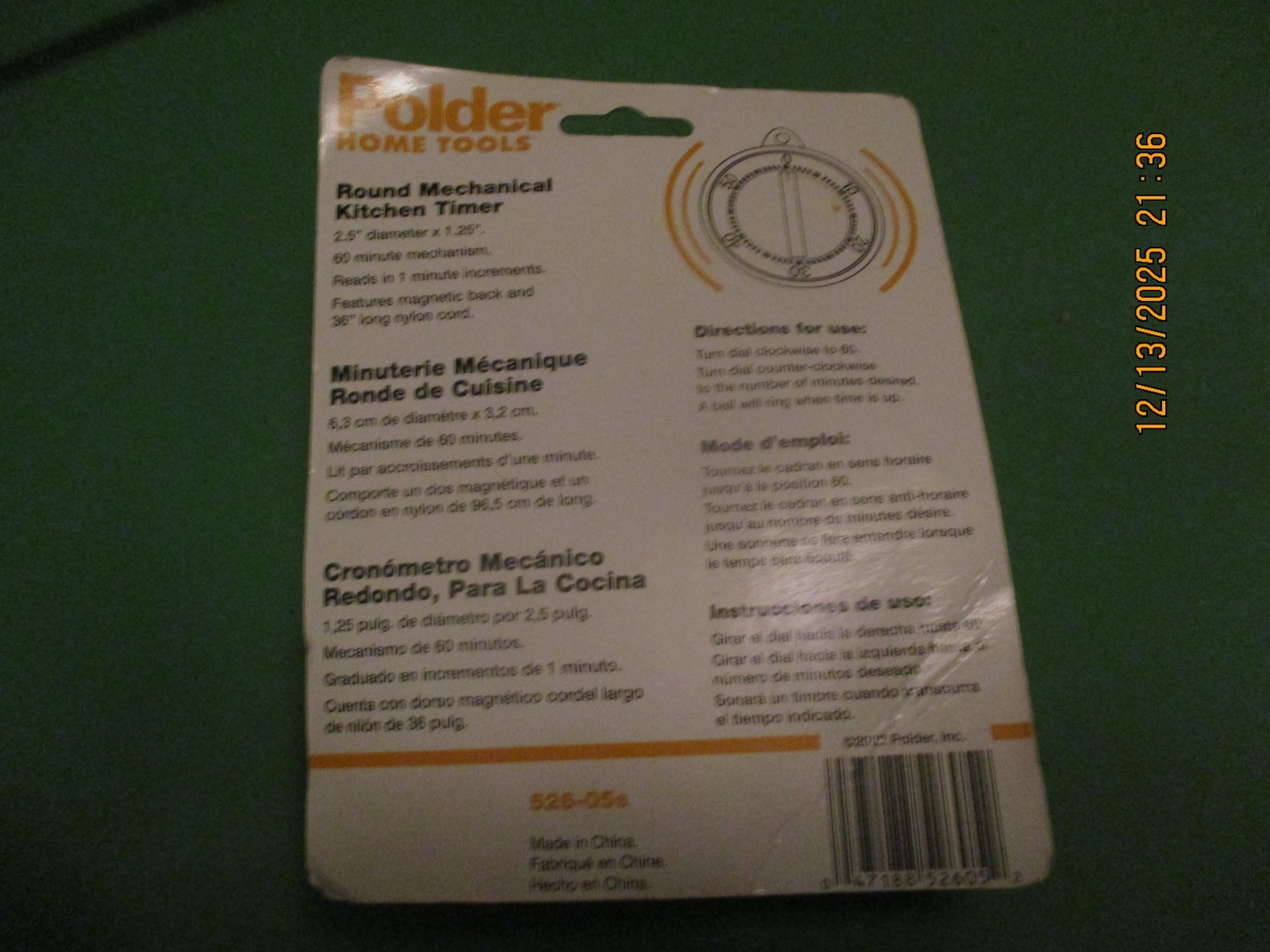 Polder HOME TOOLS ROUND NEW Mechanical Kitchen Timer (CHINA)