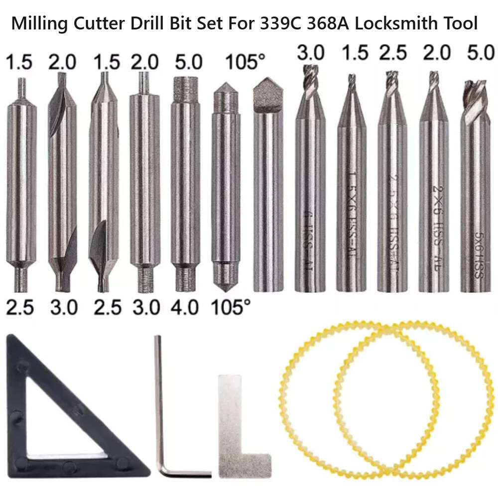 17PCS Drill Bits Set For 368A 339C Locksmith Tool Vertical Key Machine Cutter