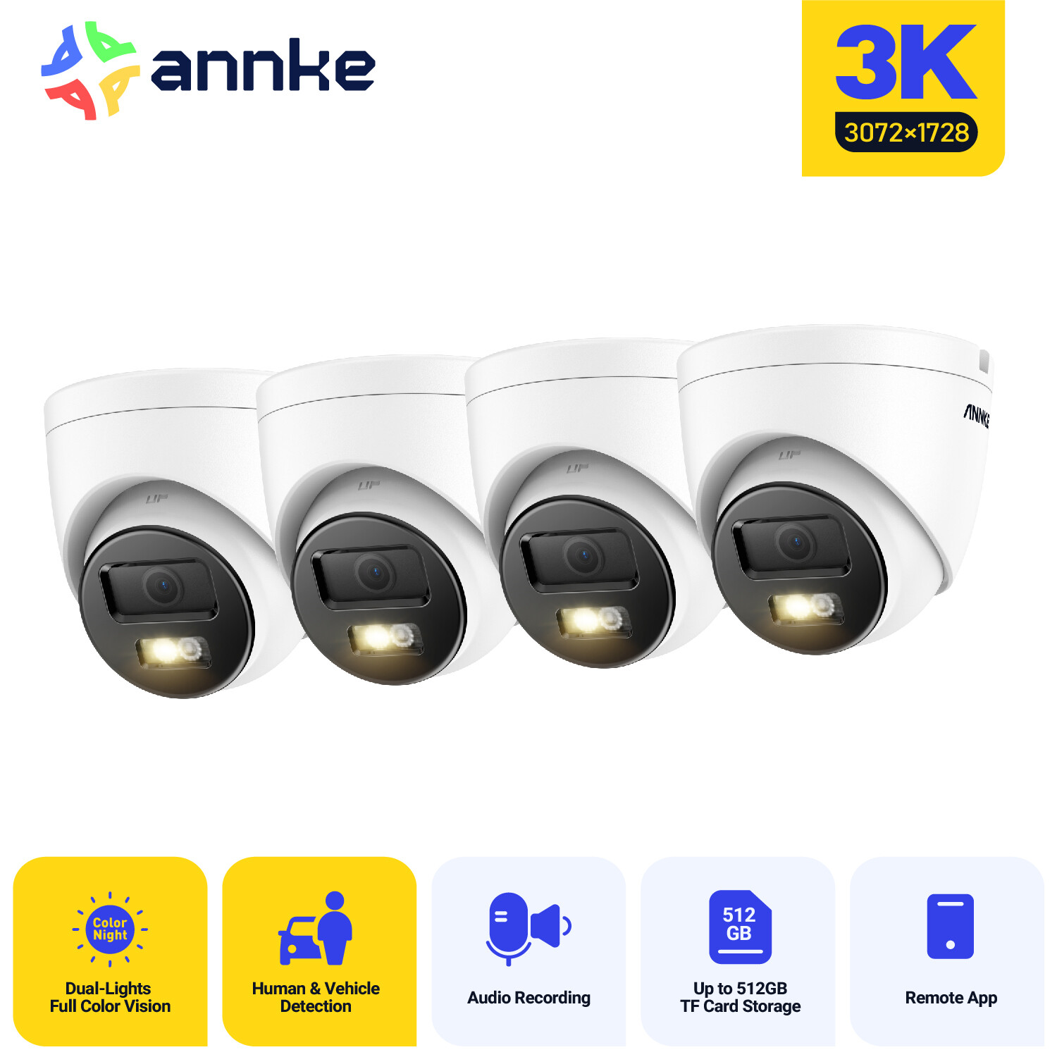 ANNKE 5MP Audio PoE Security IP Camera 3K C500P AI Color Night Vision Outdoor