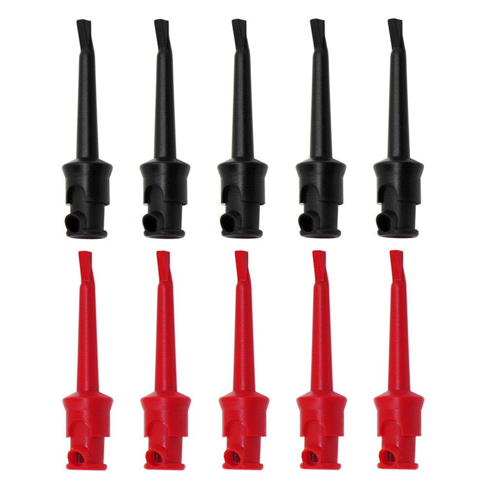 10PCS Mini Grabber Test Hook Clips Insulated Black & Red for Electrical Testing~