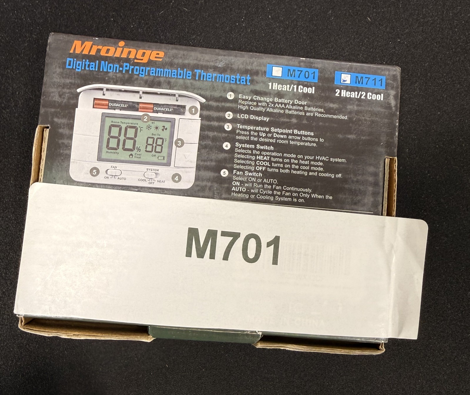 NEW Mroinge No 701 Digital Non-Programmable Thermostats Heat/Cool/Off Untested