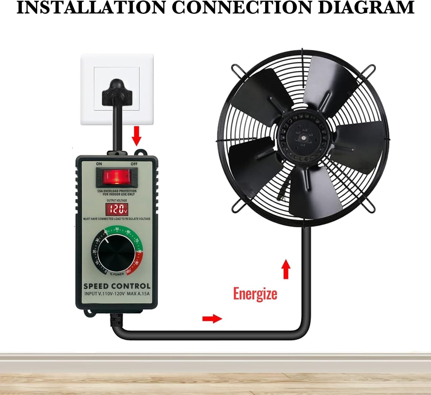 AC Motor Variable Speed Controller 120V 15A 4000W with Overload Protection Sw...