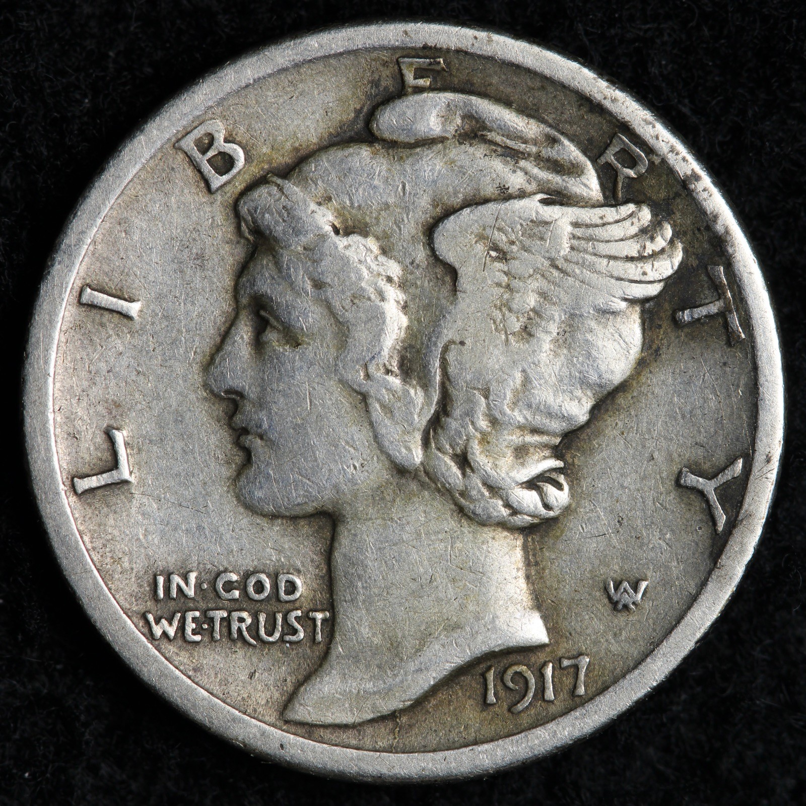 1917-D Mercury Silver Dime AU E258 TREB