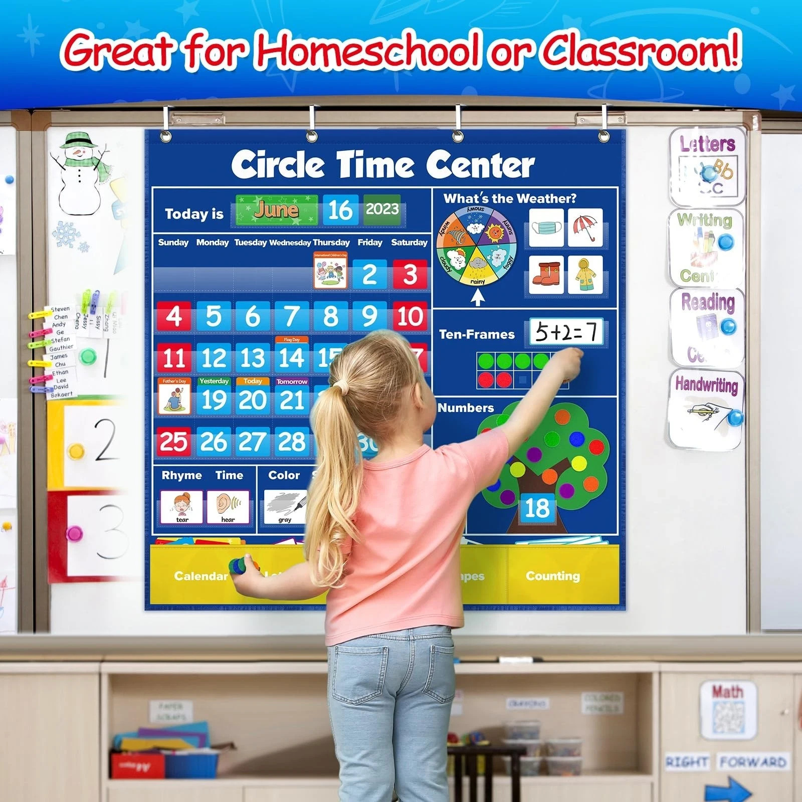 Circle Learning Time Center Pocket Chart Calendar Set, Educational Pocket Cha...