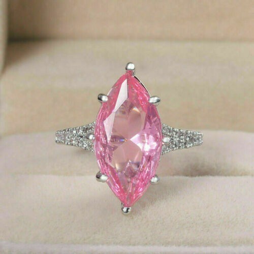 Lab-Created 4.20 Ct Marquise Cut Pink Sapphire Wedding Ring 925 Sterling Silver