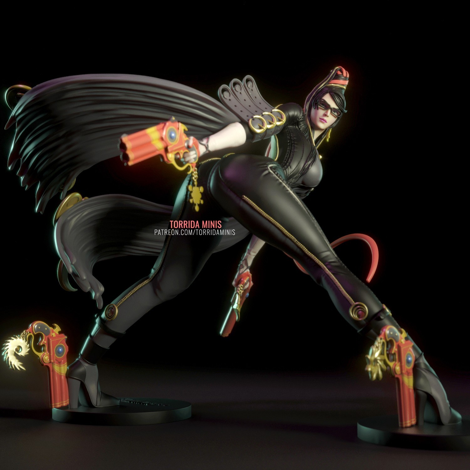 32mm inspired Umbra Witch Bayonetta Heroine, Resin Fantasy miniature, Gun Mage