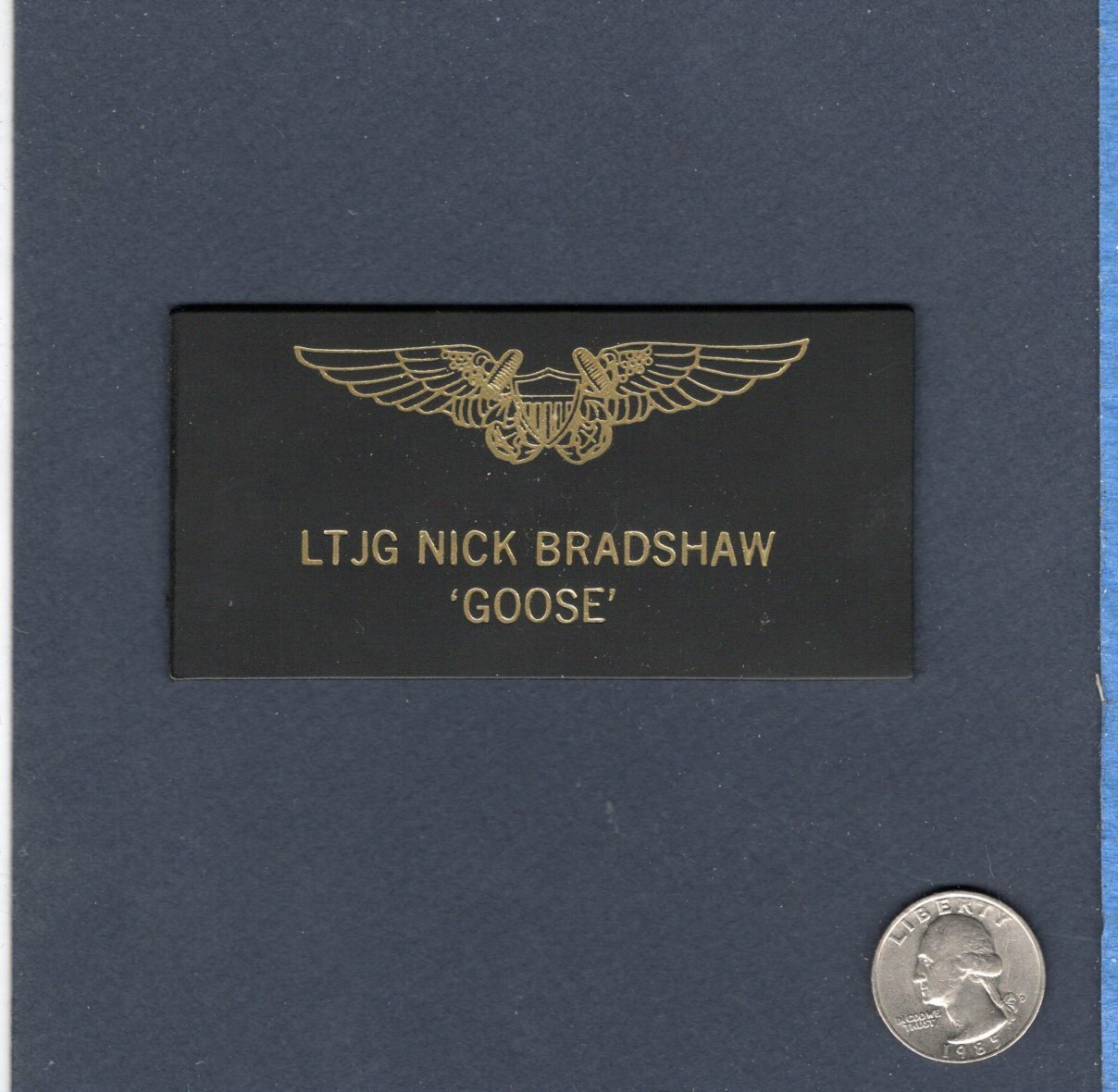 Nick GOOSE Bradshaw TOP GUN MOVIE Costume Leather Name Tag Navy Squadron Patch