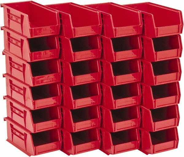 24 Pack Quantum Storage QUS220 Red Ultra Stack & Hang Bins, 4-1/8" x 7-3/8" x 3"
