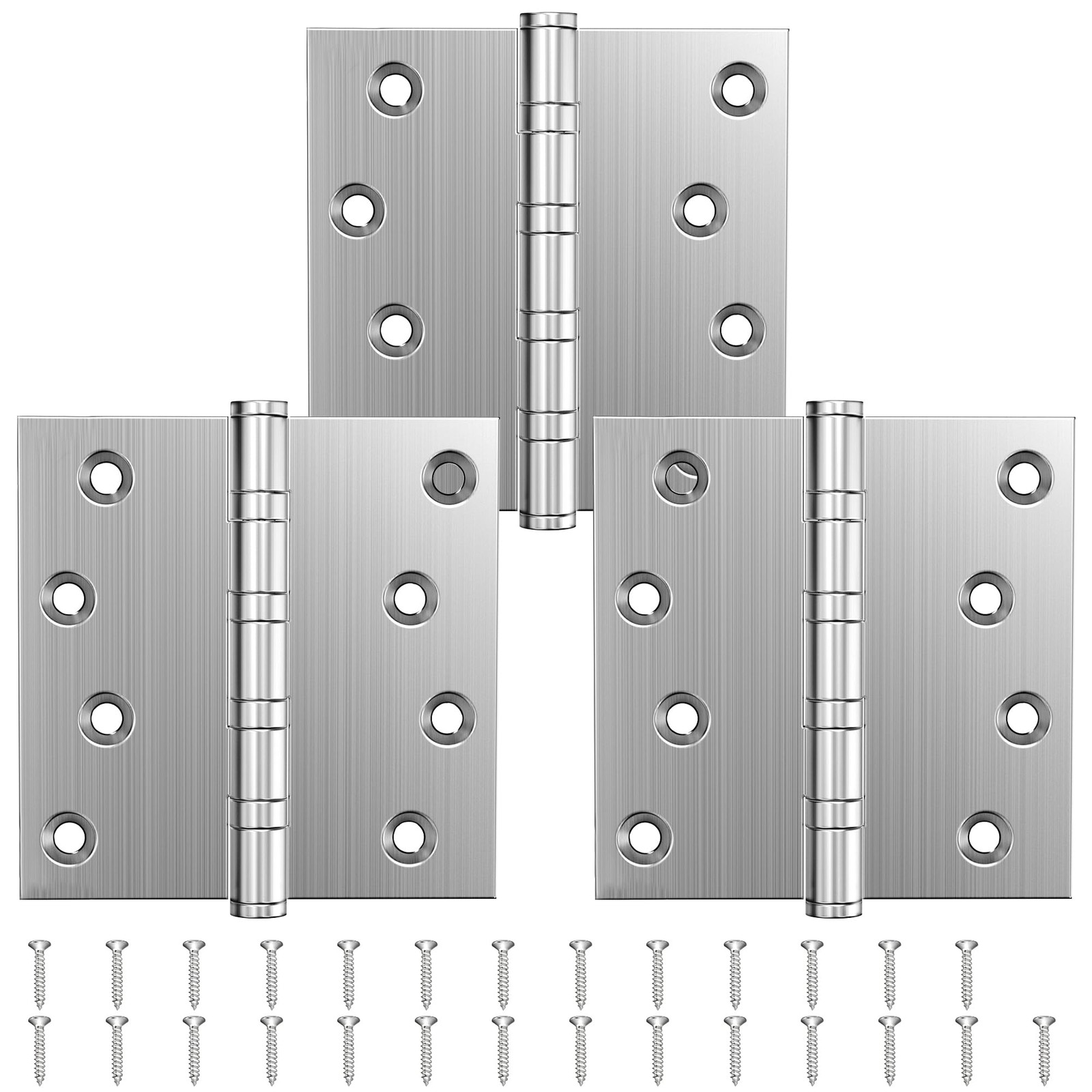 Ball Bearing Door Hinges 4 x 4 Inches Square Corner Stainless Steel 3 PCS