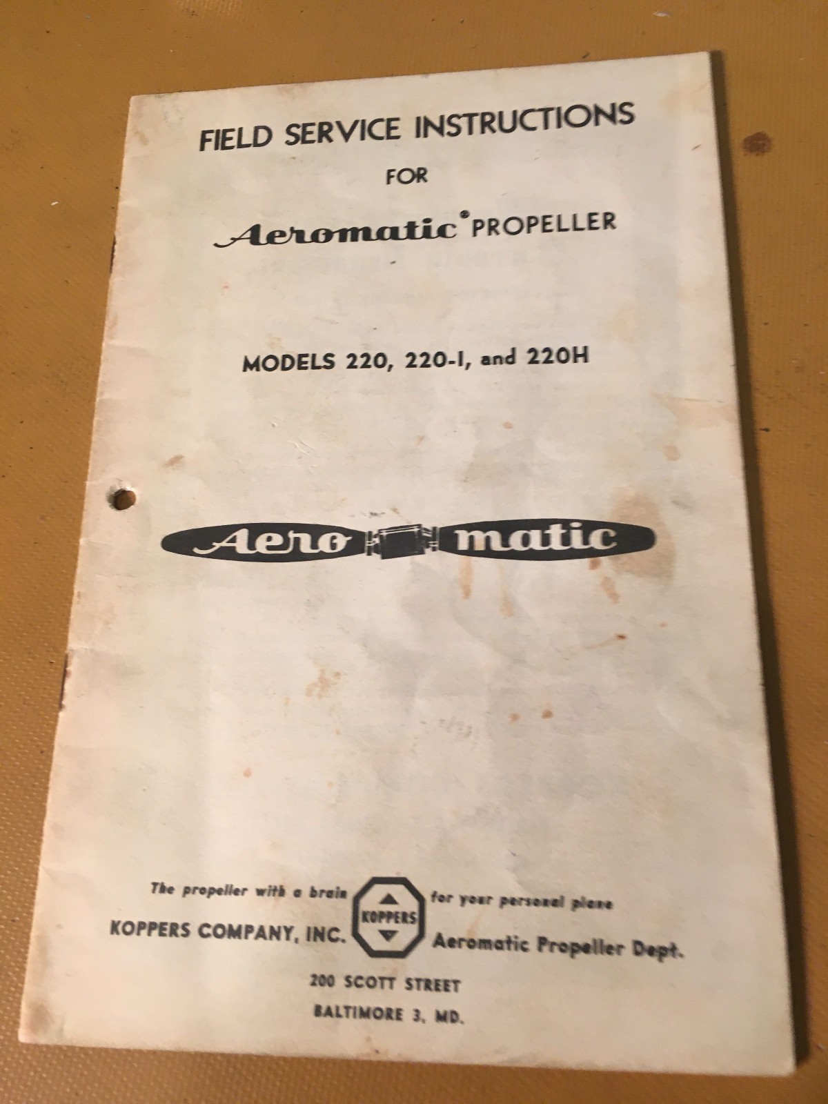 Aeromatic Model 220, 220I & 220H Variable Pitch Prop Field Service Manual