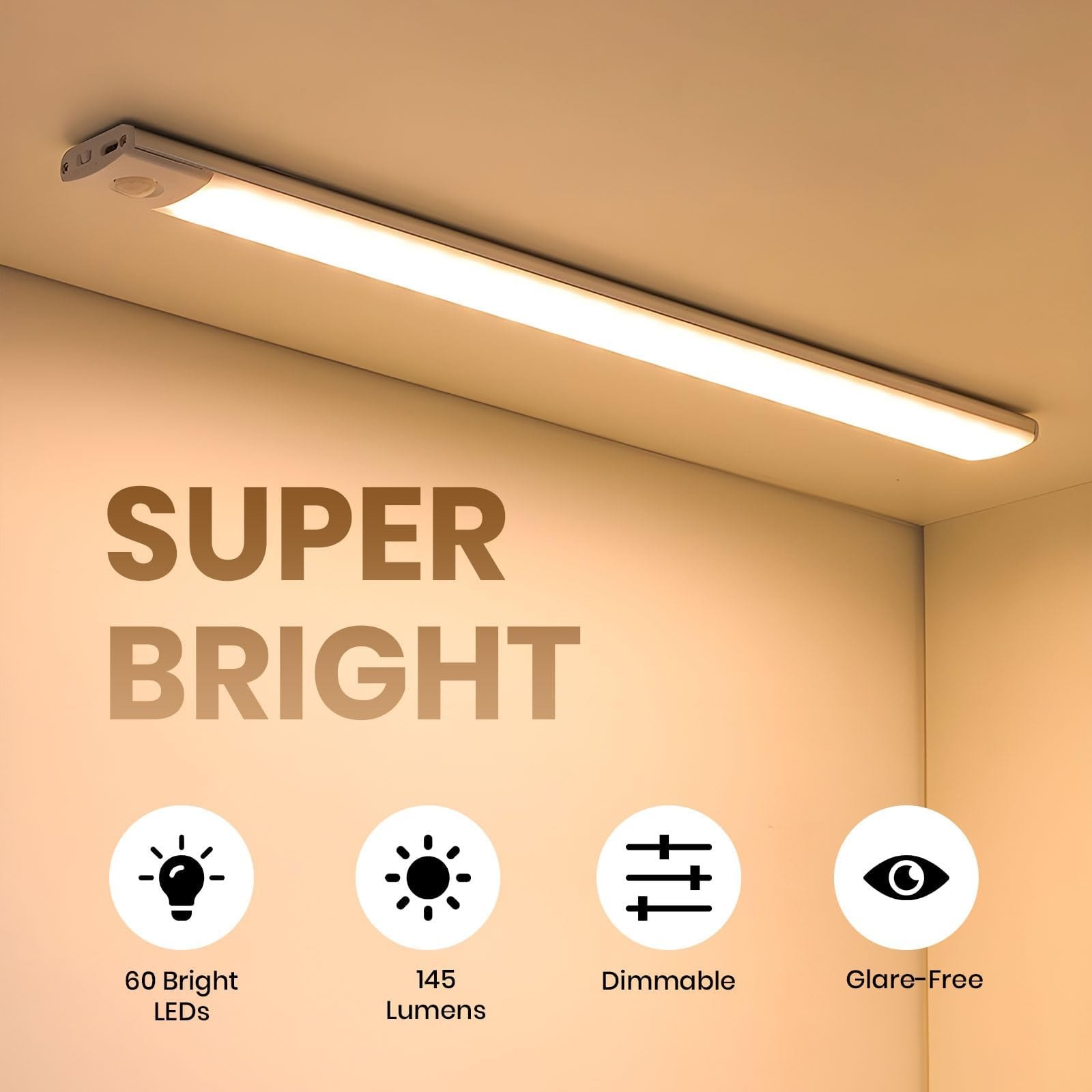 12 Inch Under Cabinet Lighting, 2 Pack 60 LED Motion Sensor Lights, 145LM USB...