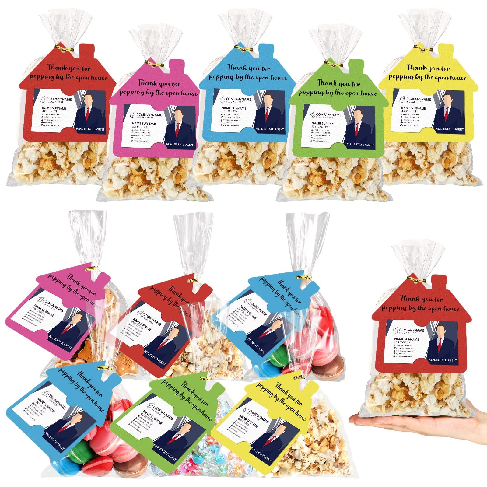 Hoolerry 100 Set Open House Gift Real Estate Agent Supplies Popcorn Bag with ...