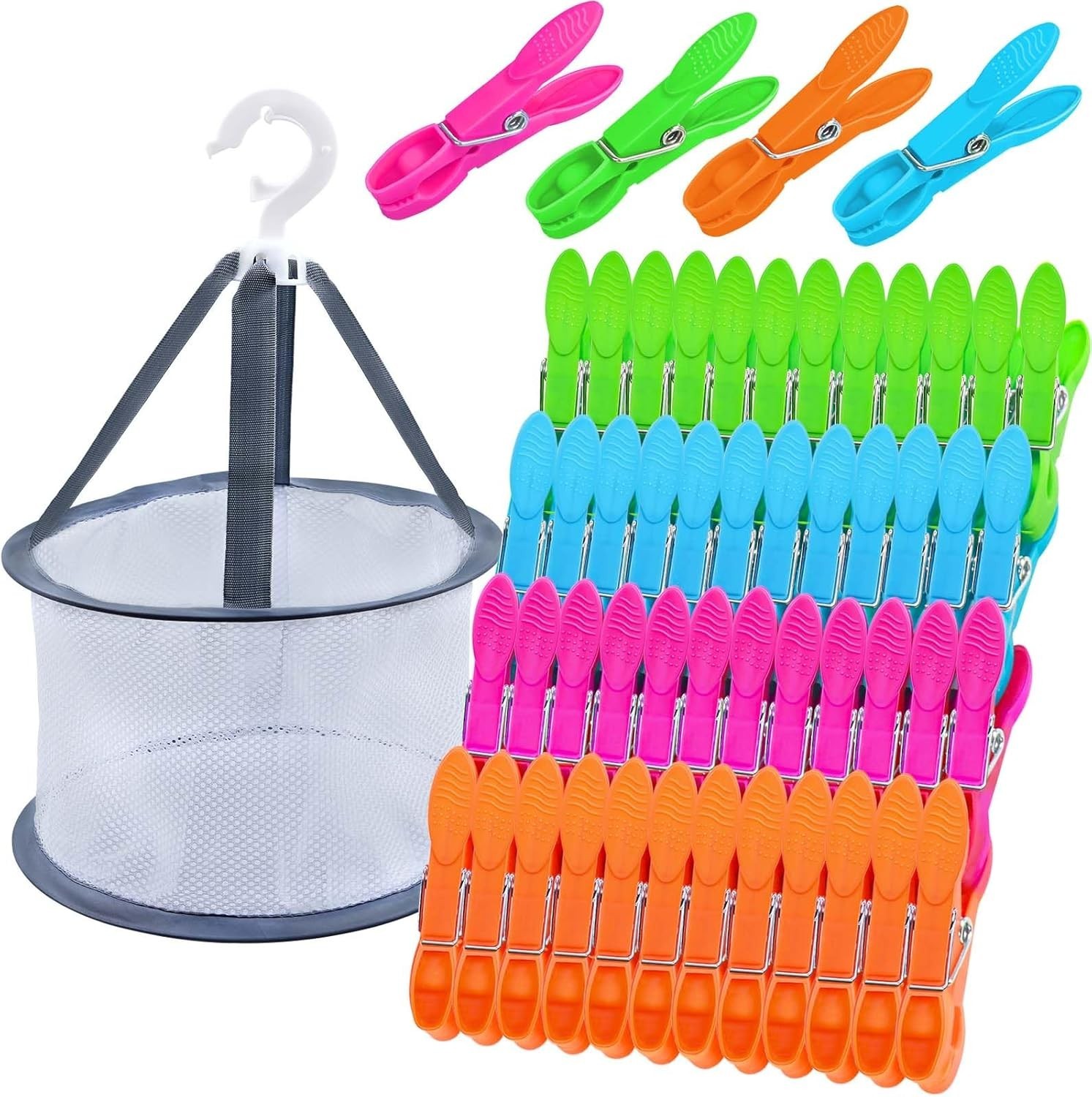 48 Pcs Colorful Plastic Clothes Pins W/ Clothespin Bag Clothespins Basket Heavy