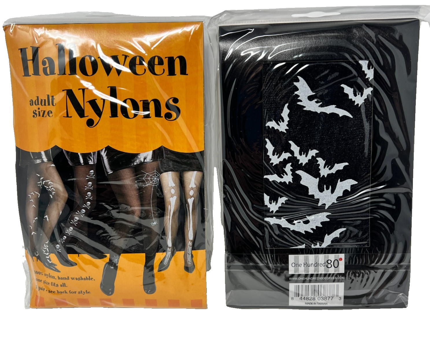 Halloween Nylons Novelty Tights Flying Bats Black Adult One Size - 2 Pairs