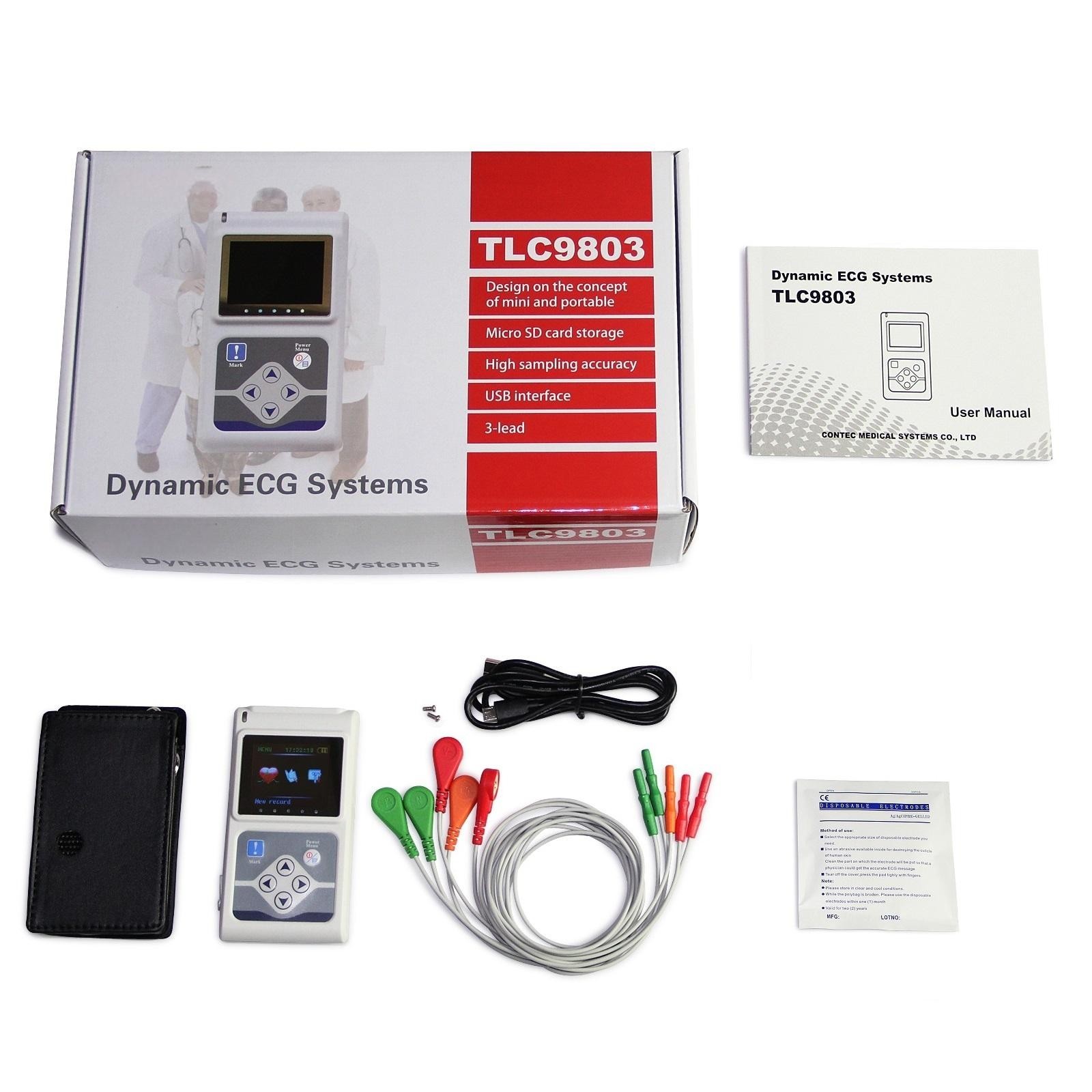 24H Dynamic ECG System 3-Lead Portable Recorder with PC Analysis Software