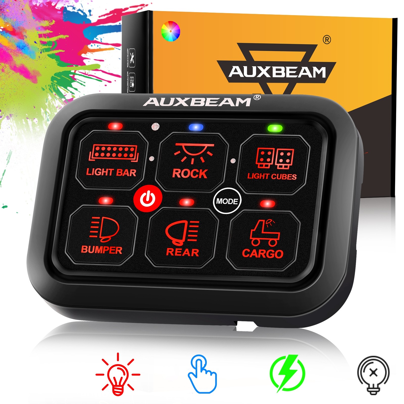 AUXBEAM RA60 RGB 6 Gang Switch Panel Toggle Momentary Pulsed Automatic Dimmable