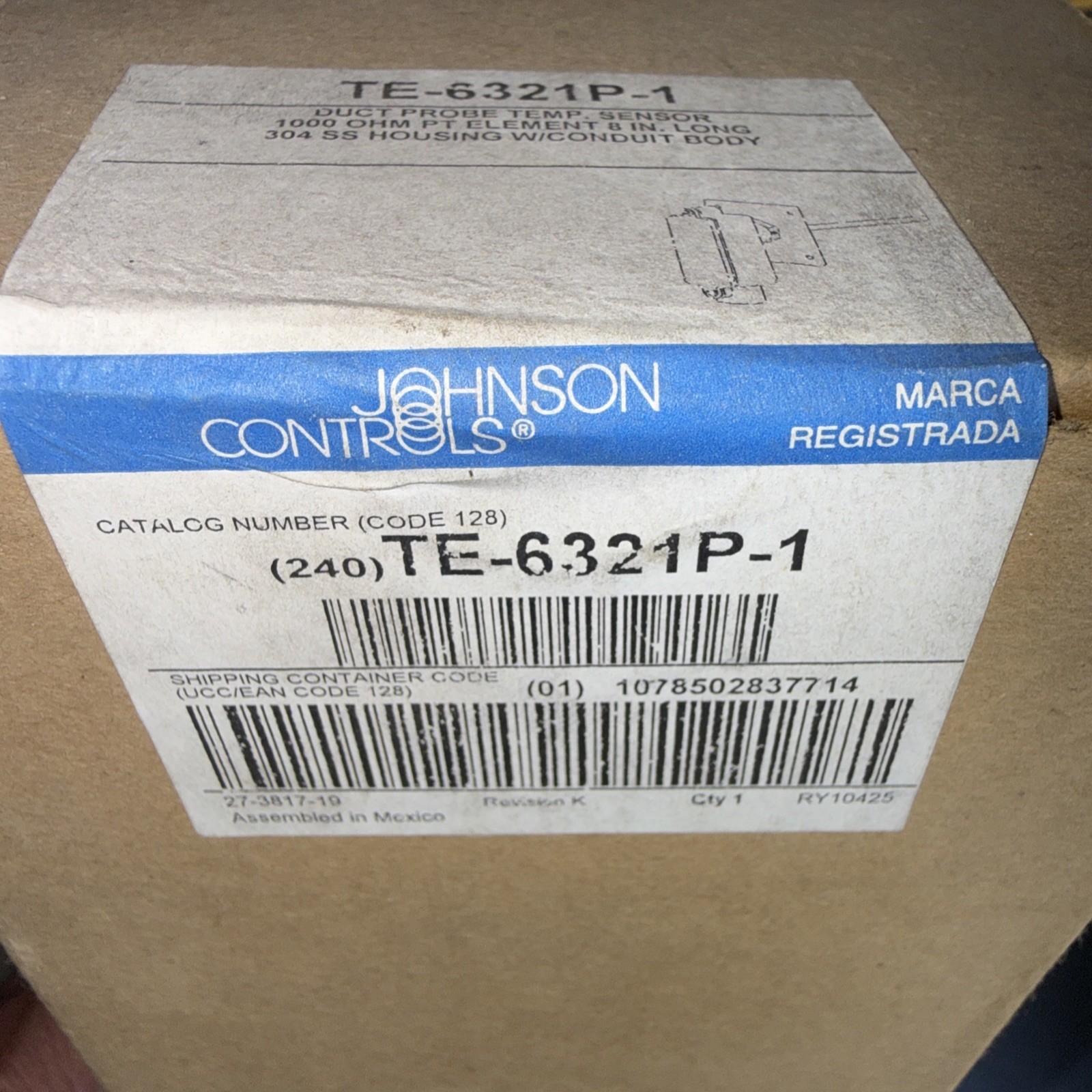 Johnson Controls Duct Probe Sensor TE-6311P-1 New Old Stock
