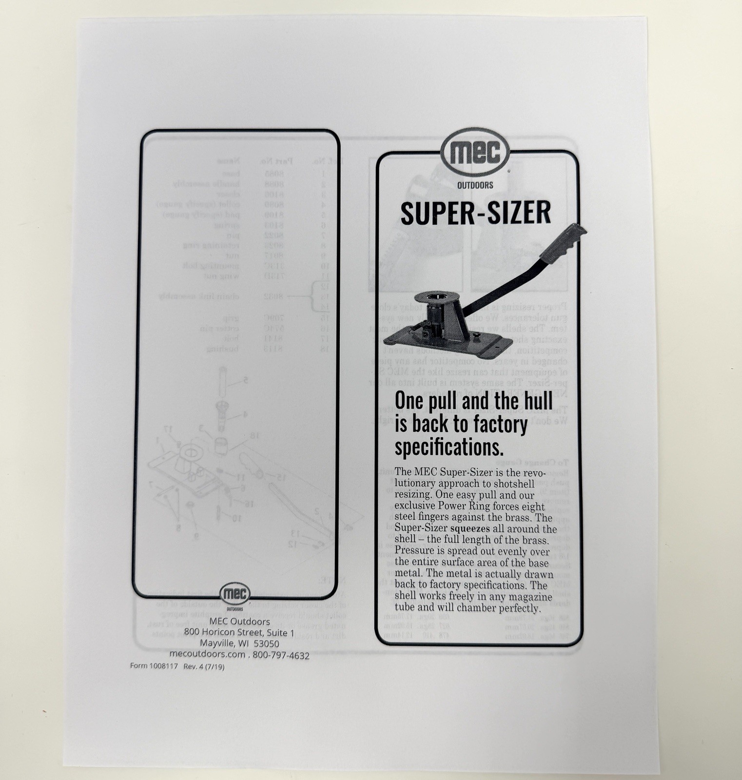MEC Super Sizer Model SS77, 20 Gauge, Shotshell Reloading, P/N 811920