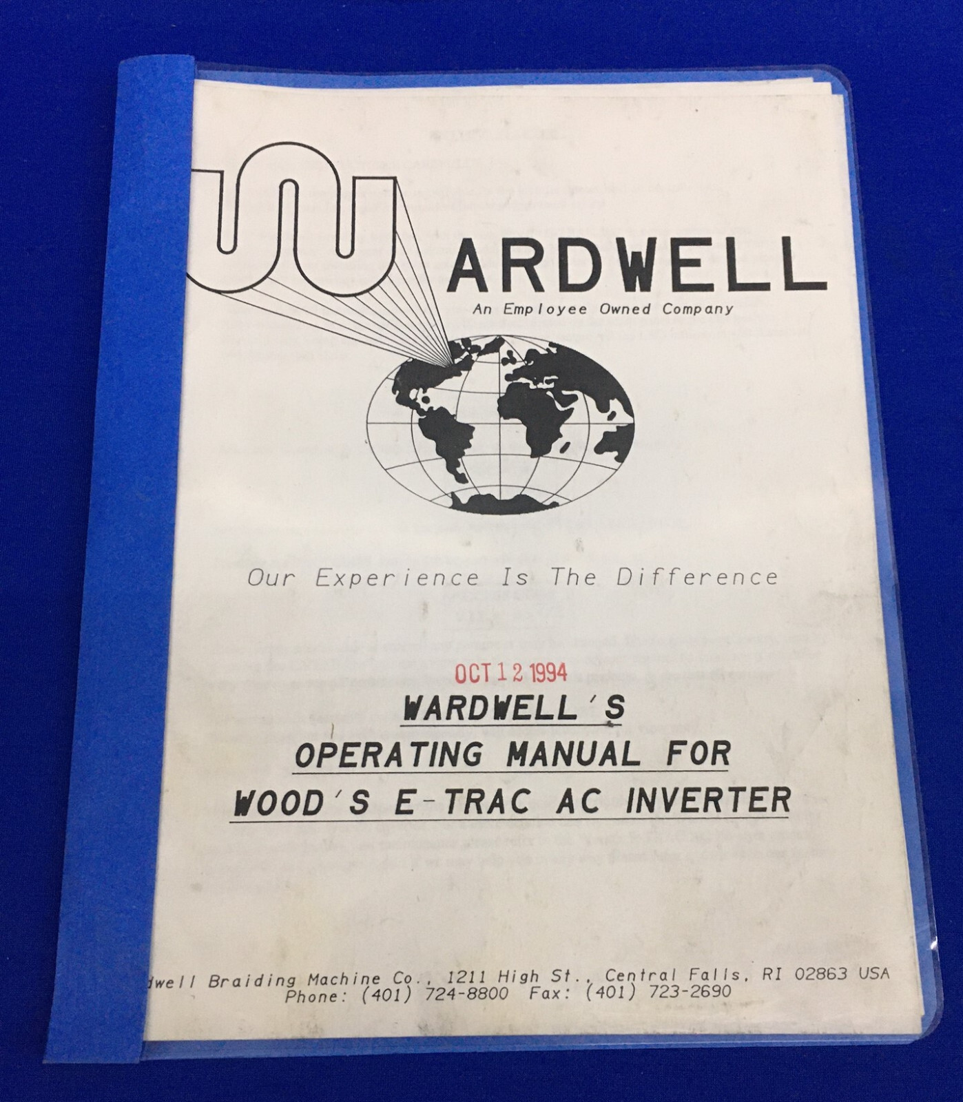 WARDWELL BRAIDING WARDWELL'S OPERATING MANUAL FOR WOOD'S E-TRAC AC INVERTER