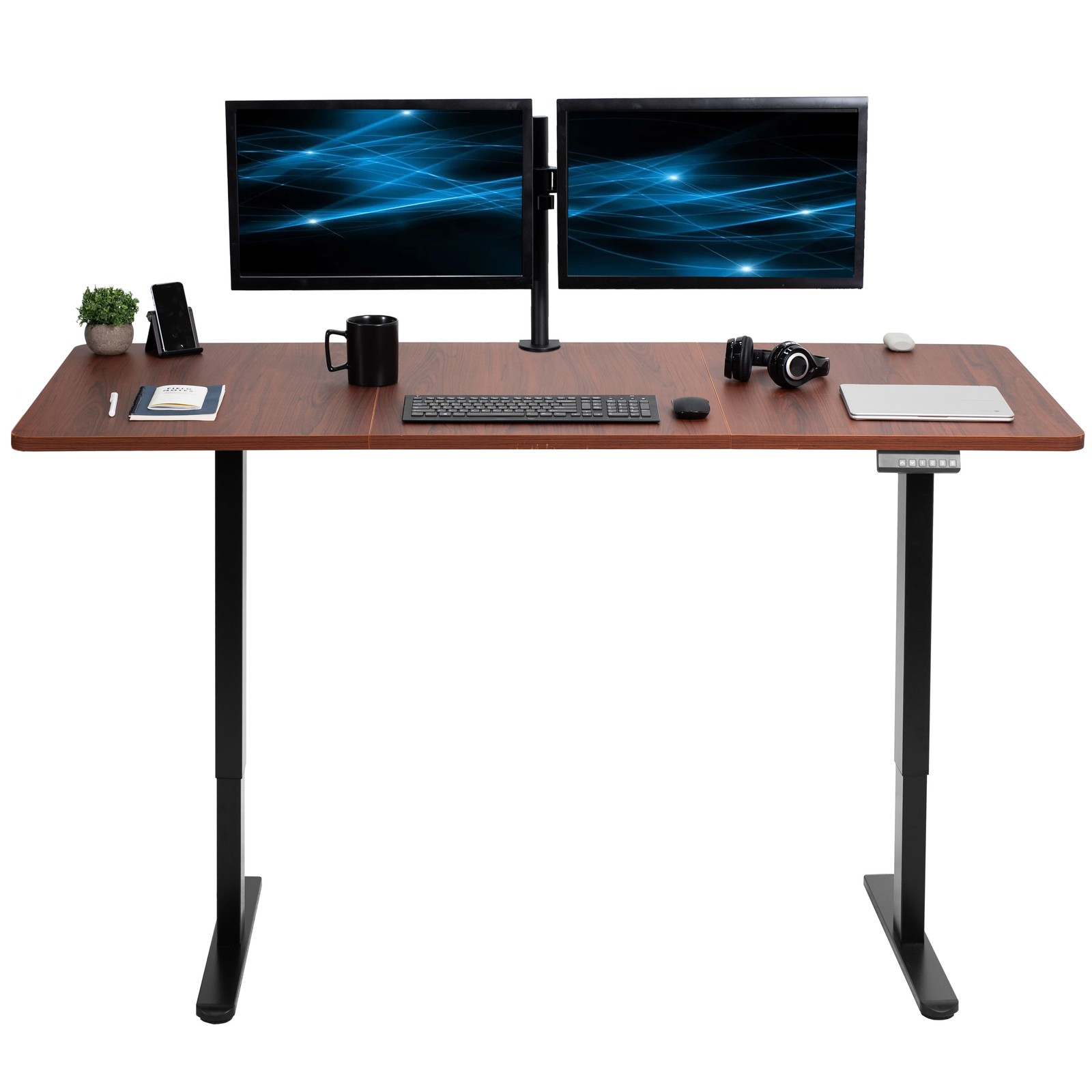 VIVO Electric Dual Motor 71” x 30” Standing Desk, Dark Walnut Top, Black Frame