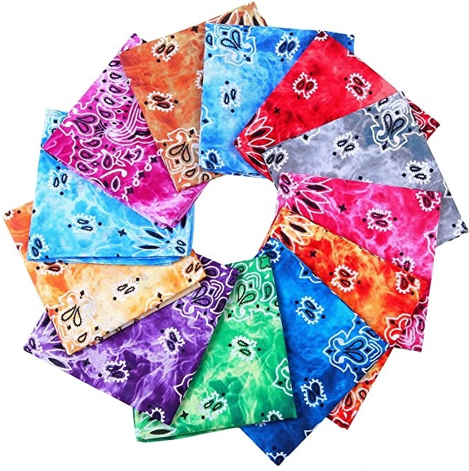 6-12 Double Sided Tie Dye Paisley Print Bandana 100% COTTON Handkerchief 22x 22