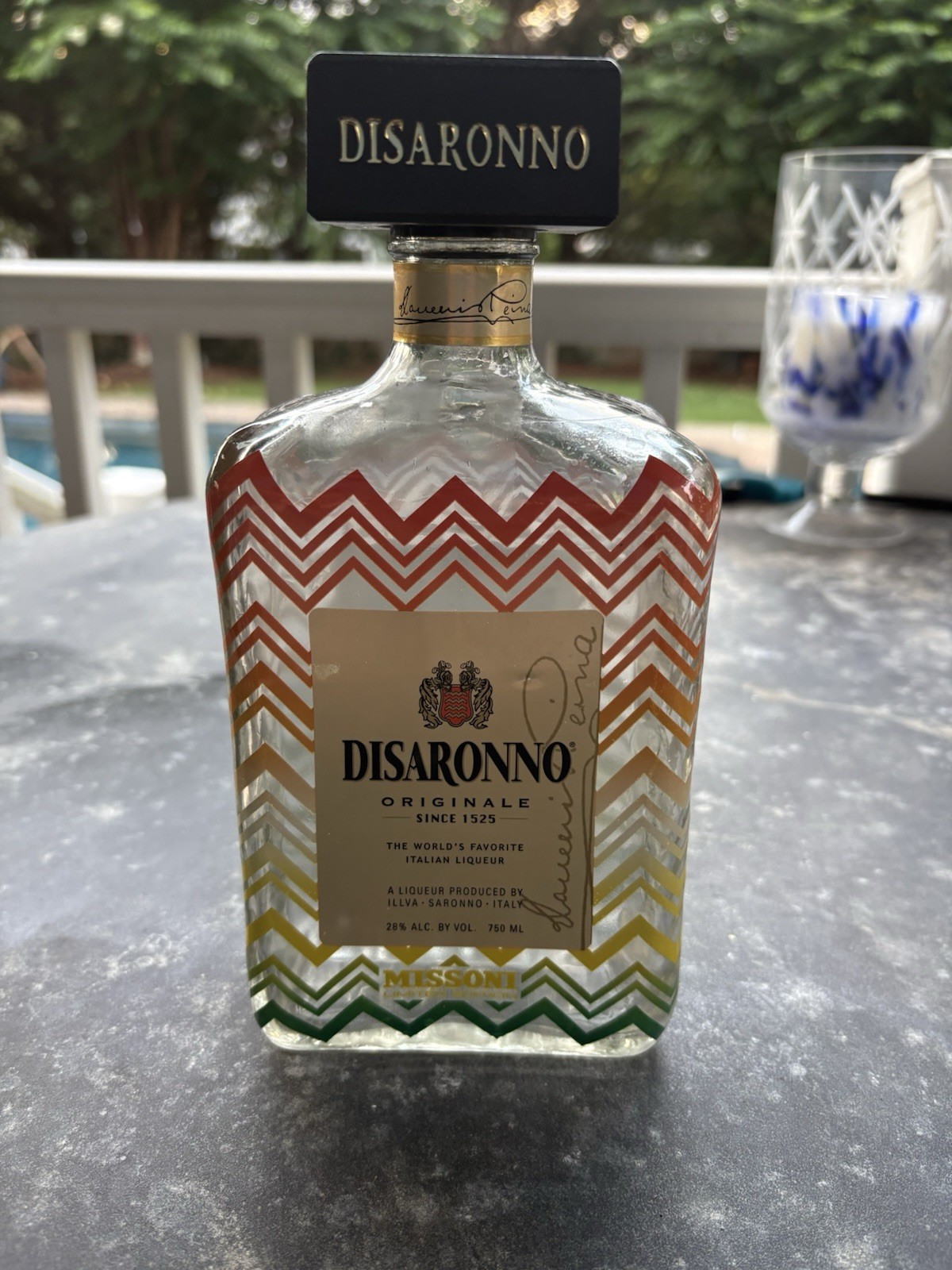 DiSaronno Wears Missoni Empty Amaretto Bottle