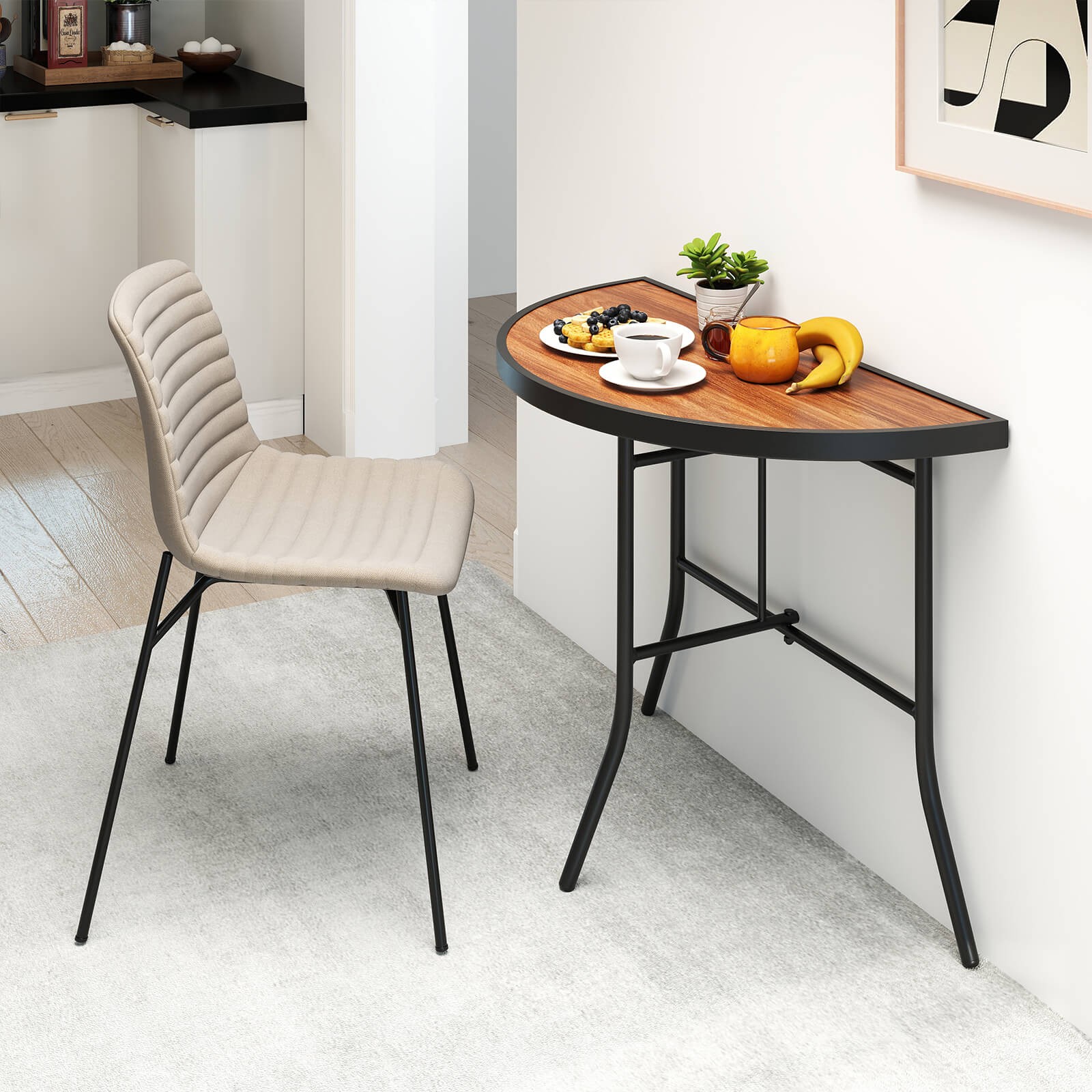 Half-Round Folding Event Table Foldable Banquet Table with Metal Frame Brown
