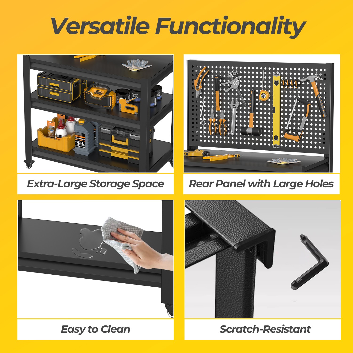 Heavy Duty Workbench Pegboard 3000lbs Capacity Wheels Adjustable Shelves Garage