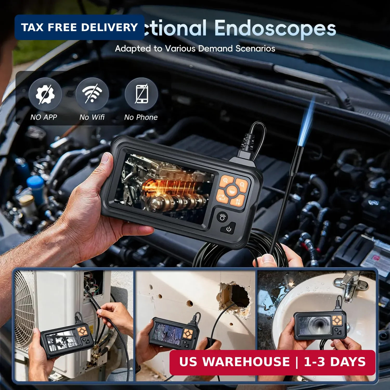 SKYBASIC Industrial Endoscope Borescope Camera with Light, 4.3'' HD Digital Hand