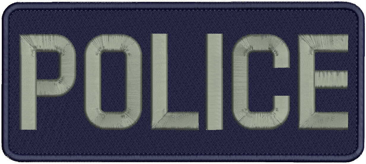 POLICE EMBROIDERY PATCH 4X10 HOOK ON BACK NAVY BLUE/GRAY