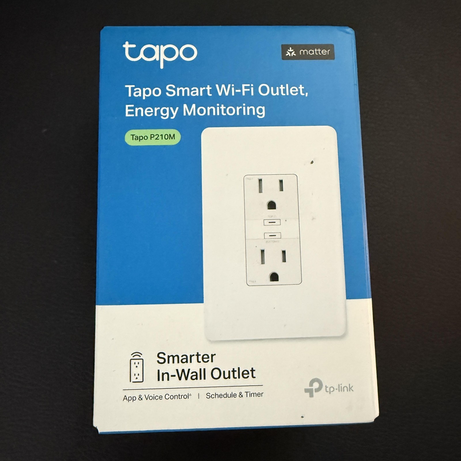 Tapo P210M Smart Wi-Fi In-Wall Outlet White Matter Energy Monitoring Alexa