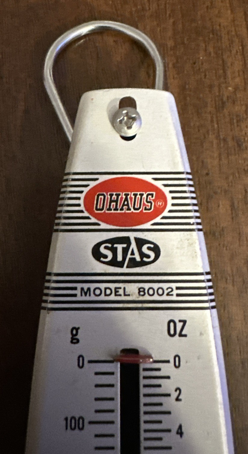 OHAUS Stas 8002 Hanging Scale 500g 18 Ounces Union NJ Made In USA VGC