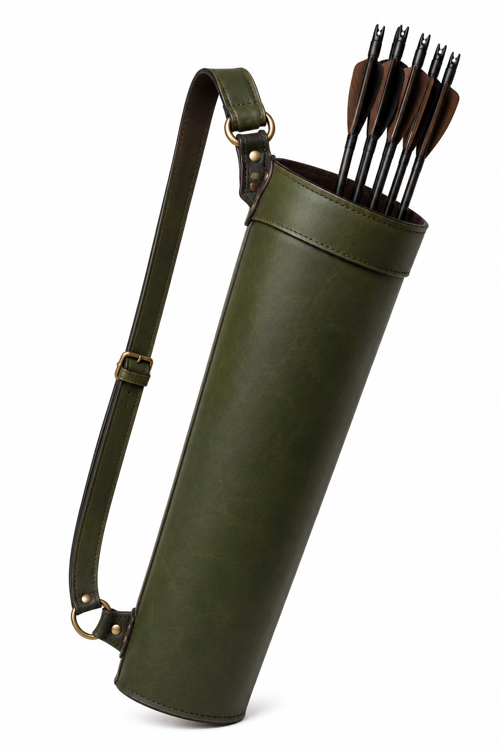 Handmade Olive Green Leather Archery Quiver Adjustable Back Arrow Holder hunting