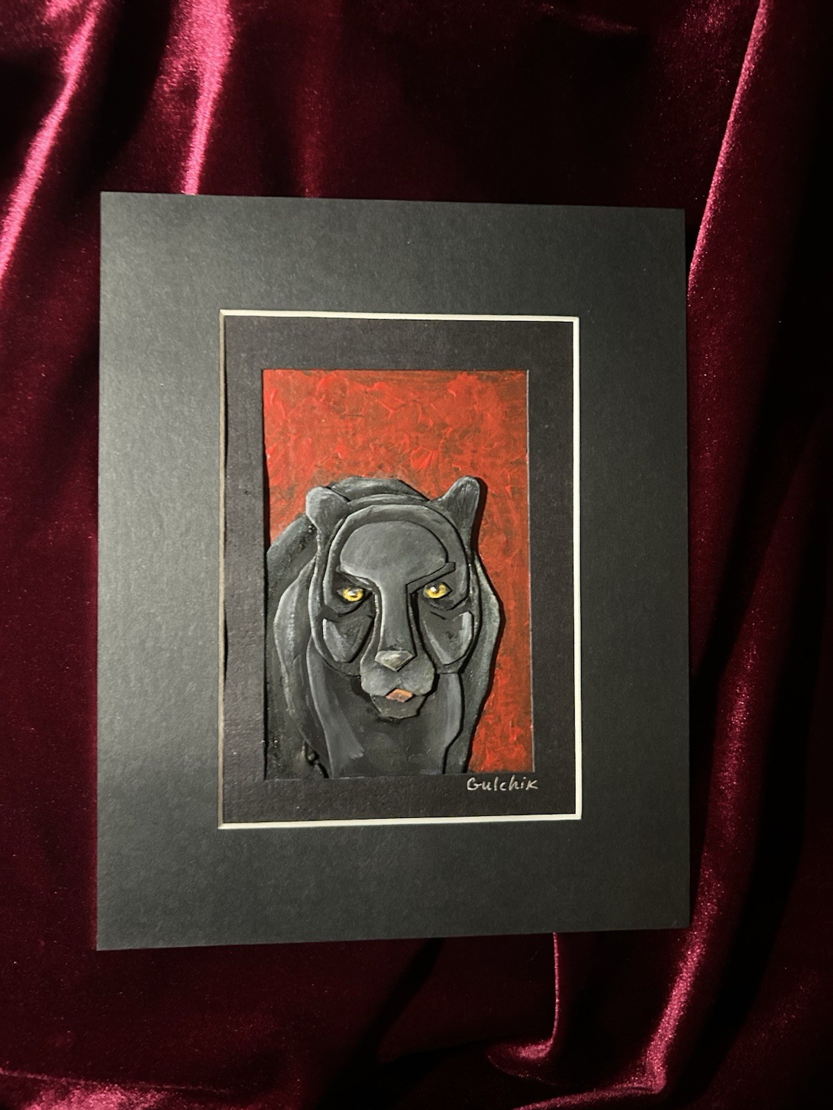 Original mixed media Art collage Panter 10x8 Inches