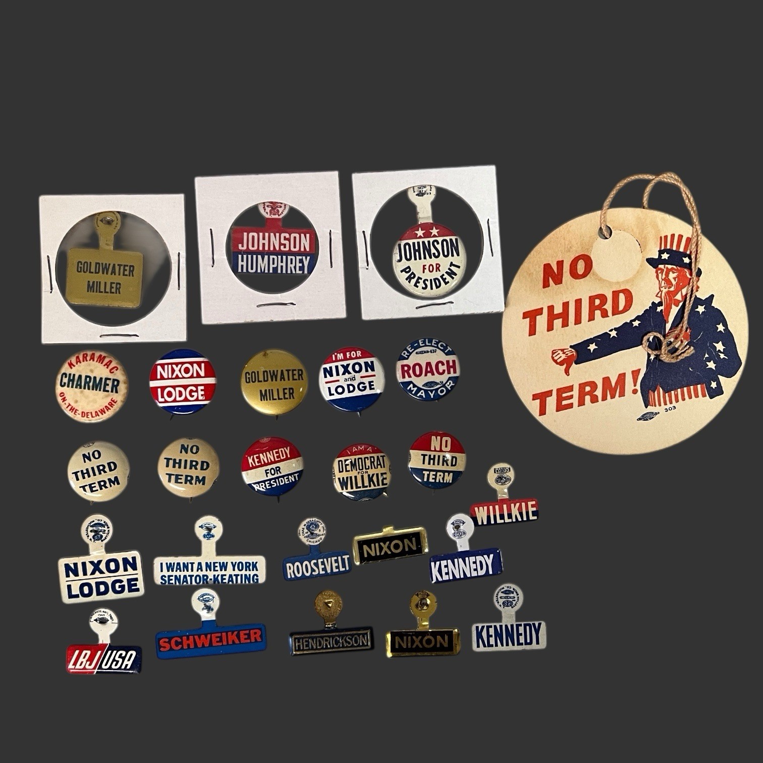 Vintage Political Campaign Pins Kennedy Nixon Goldwater Lot of 25