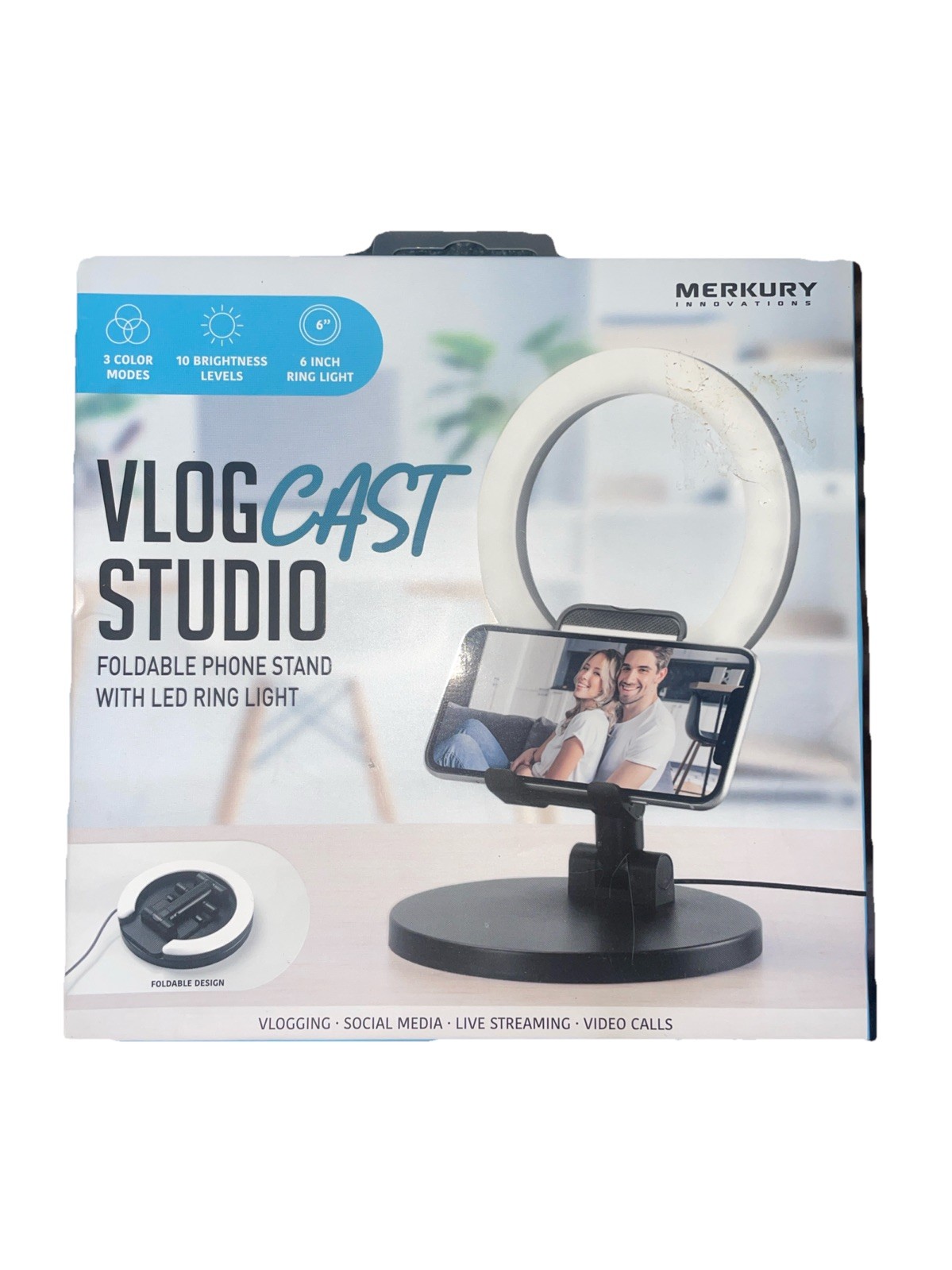 Merkury Vlog Cast Studio Kit Remote-Stand- And LED Ring Light NEW! Vlogger