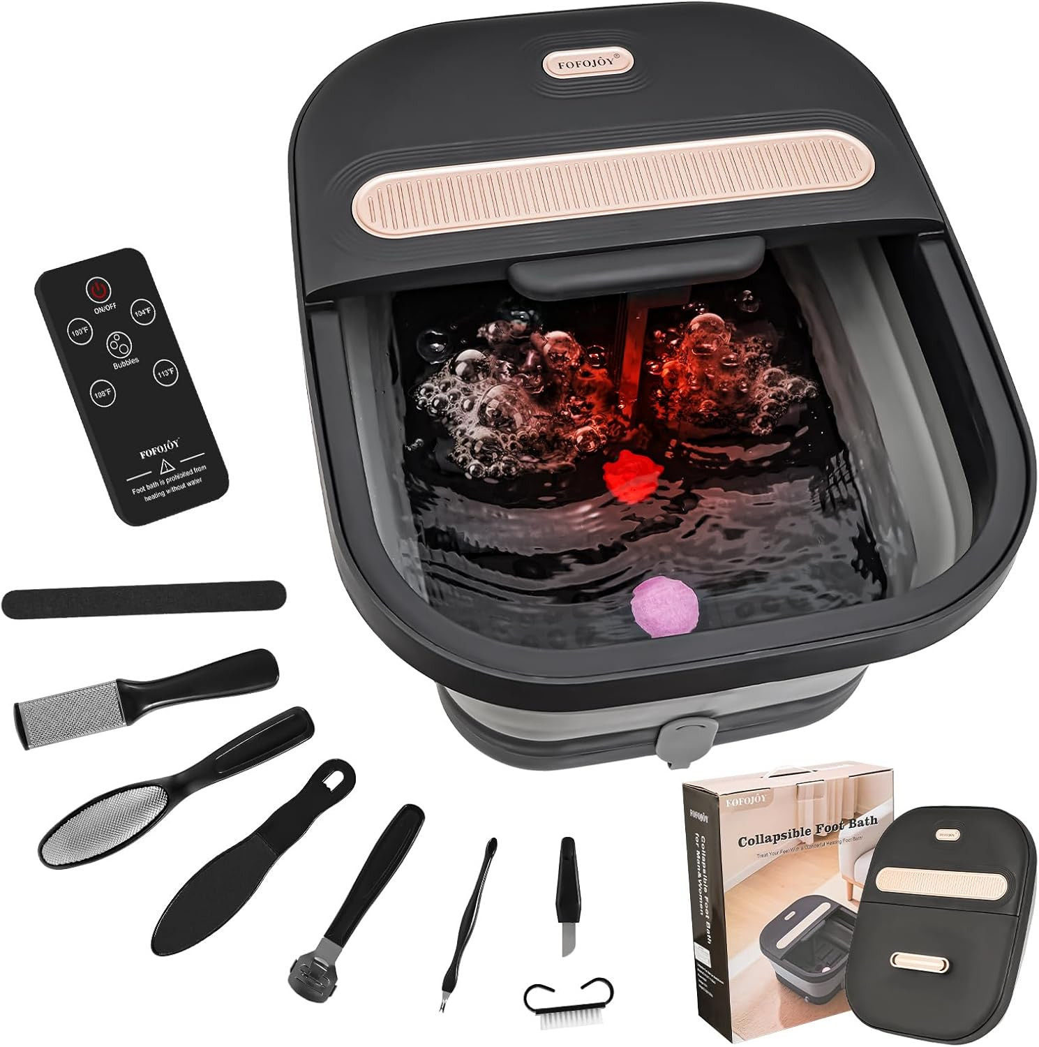 Collapsible Foot Spa Bath with Massager and Heat and Bubble Jets, Temperature Co