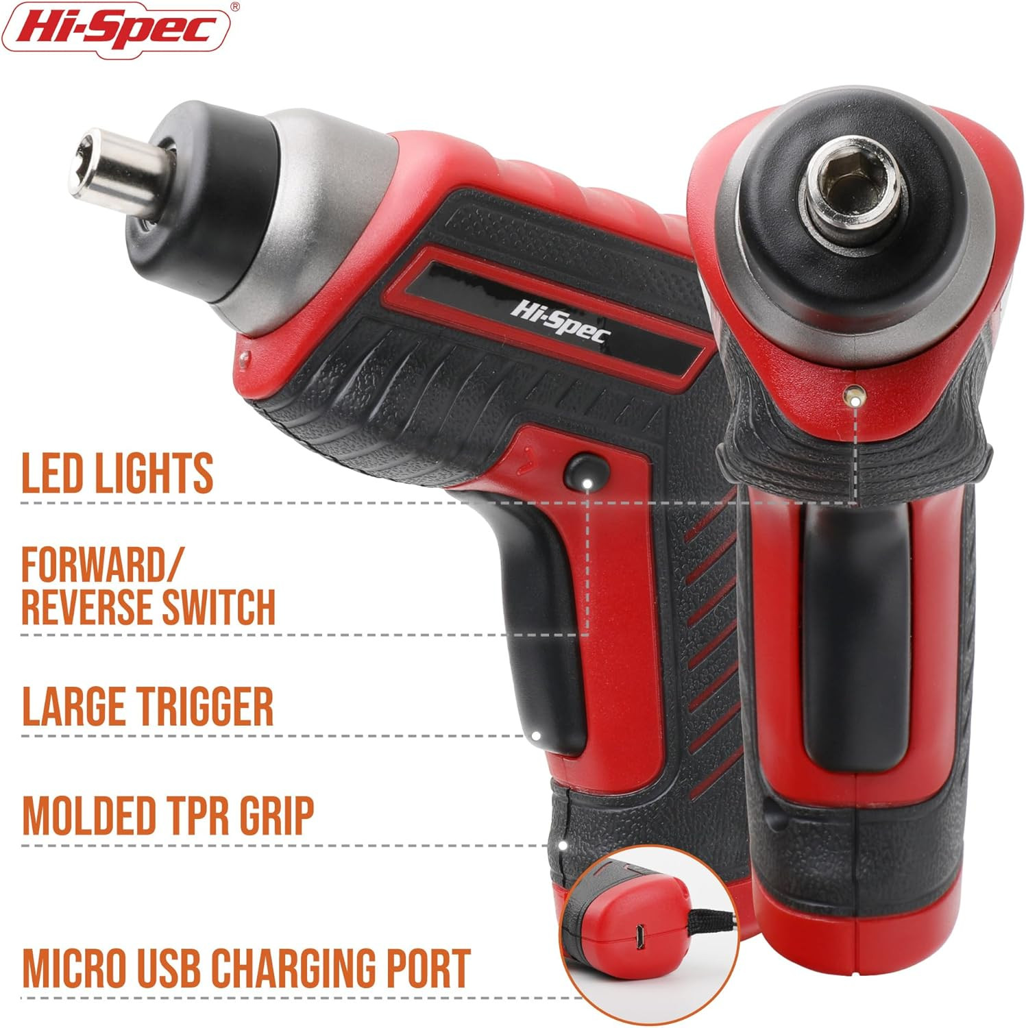 35Pc Red Tool Kit with 3.6V USB Electric Screwdriver and Drill Set. Complete Bas