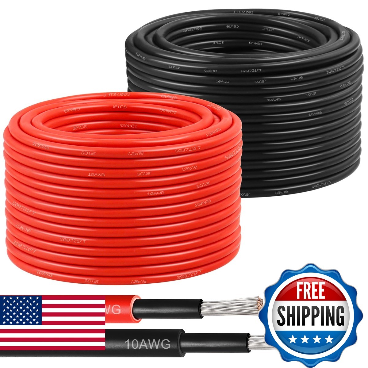 YDDECW Solar Panel Wire 10 AWG(6mm) - Solar Extension Cable 100Ft Black & 100Ft