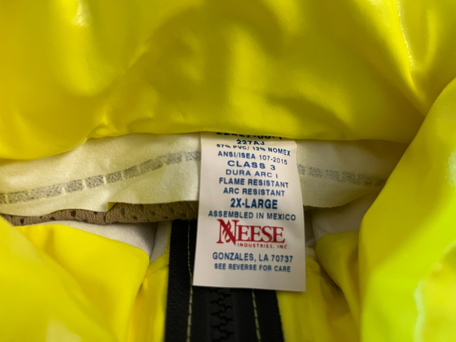 Neese Flame Arc Resistant Class 3 Yellow 227AJ Jacket 2X Large Never used