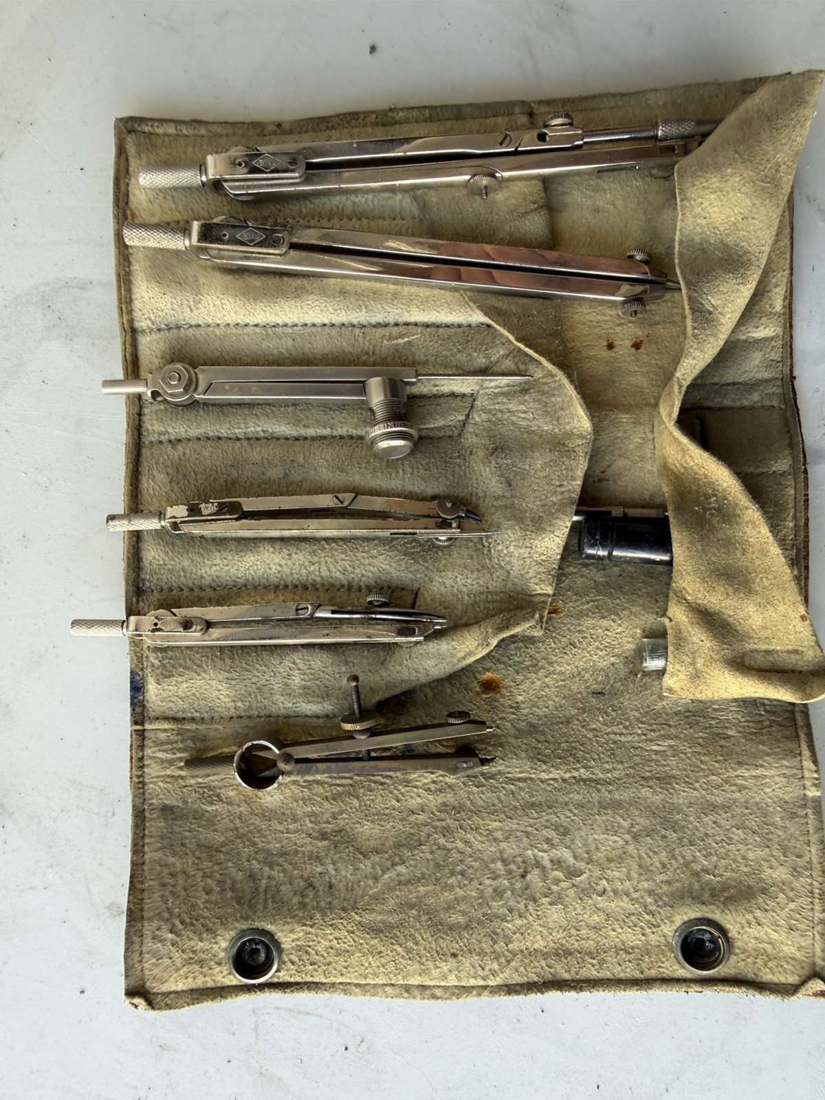 Vintage Cased B.W.C. Drawing Set Various Compasses Etc.