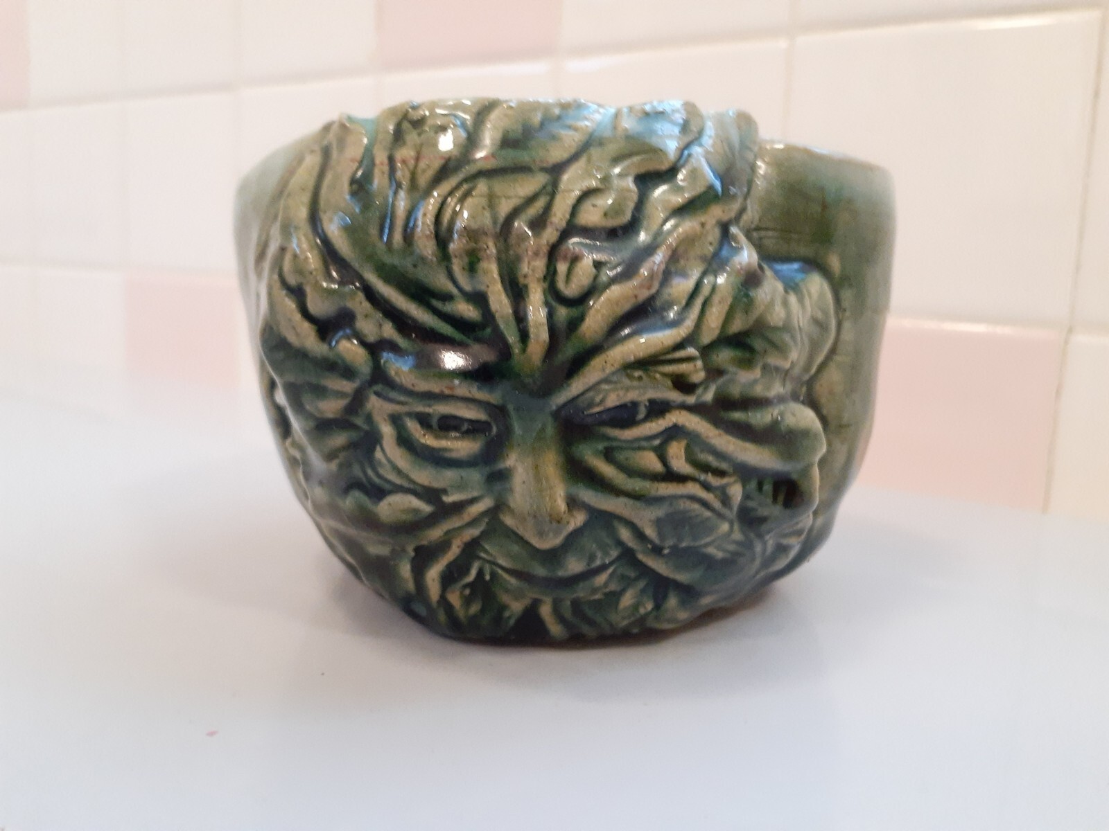 Unique Ceramic Bowl/Planter with Face 5.1" x 5.2" x 3.2" tall